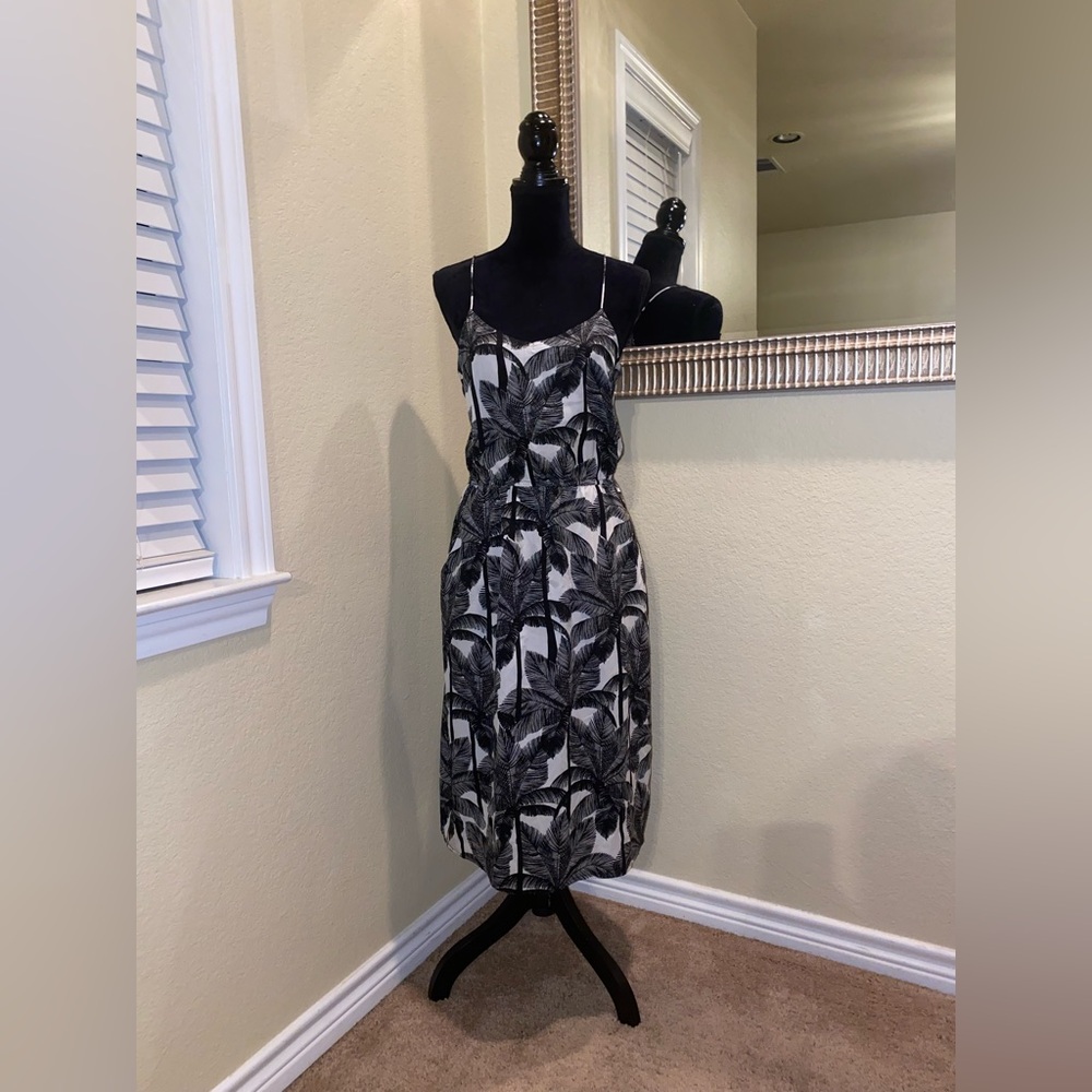 H&M Elegant Black and White Leaf Print Dress
